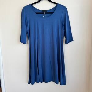New Eileen Fisher Scoop Neck Elbow Sleeve Tunic Top Blue Sz L